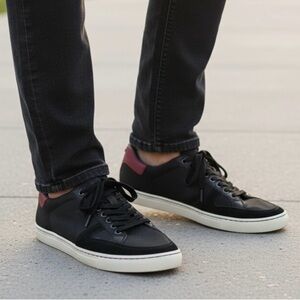 PENGUIN Size 12 Men’s Black Canvas Sneakers Burgundy Trim R $70